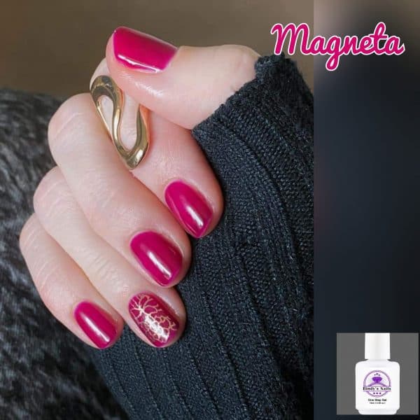 Bindy's Nails One Step Gel Magneta Rose Gold Wattle as a accent nail Gold wrap as a ascent