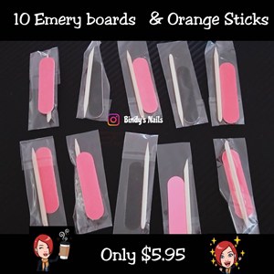 Bindy's 10 Emery boards & Orange Sticks